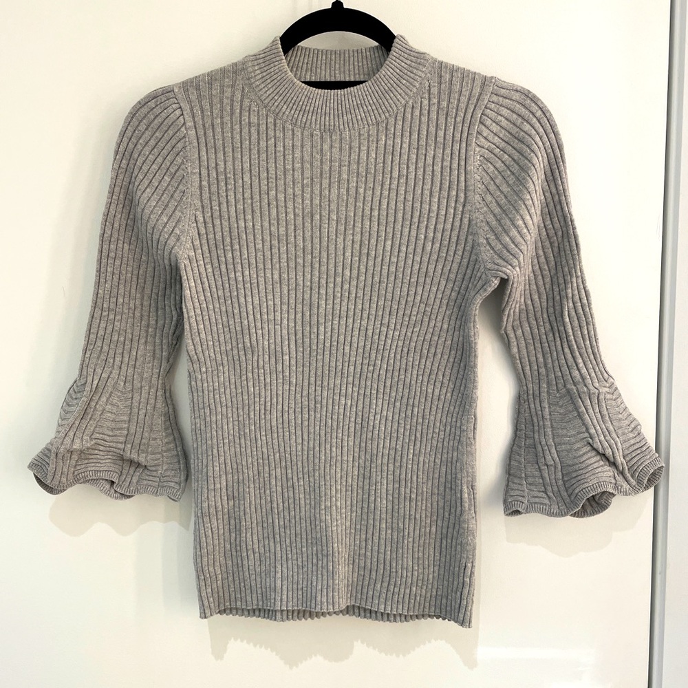 Michael Stars Rib Knit 3/4 Ruffle Sleeve Sweater